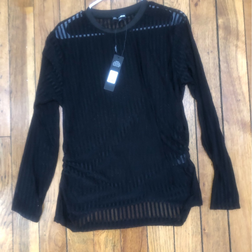 Fashion Nova Black Vertical Striped Mesh Long Sleeve Top - NWT Size 3X - Picture 5 of 6